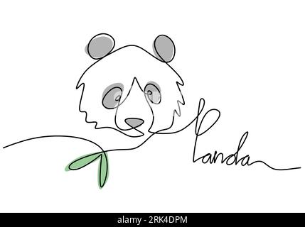 Une seule ligne continue de la journée internationale du panda rouge avec bambou isolé sur fond blanc. Illustration de Vecteur