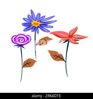 Three bloom flowers isolated on white background. Illustration de Vecteur