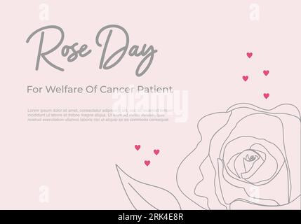Rose day background for welfare of cancer patient with simple line flower and love symbol. Illustration de Vecteur
