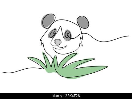 Une seule ligne continue de la journée internationale du panda rouge avec bambou isolé sur fond blanc. Illustration de Vecteur