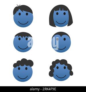 Six éléments de visage de sourire surréaliste isolés sur fond blanc. Illustration de Vecteur