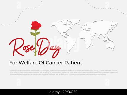 Fond de jour de rose pour le bien-être des patients atteints de cancer avec fleur rouge et carte du monde. Illustration de Vecteur