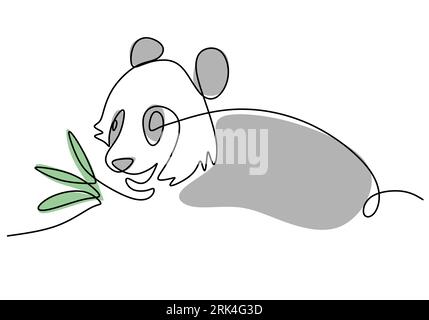 Une seule ligne continue de la journée internationale du panda rouge avec bambou isolé sur fond blanc. Illustration de Vecteur
