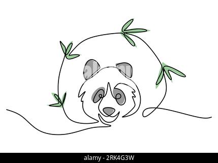 Une seule ligne continue de la journée internationale du panda rouge avec bambou isolé sur fond blanc. Illustration de Vecteur