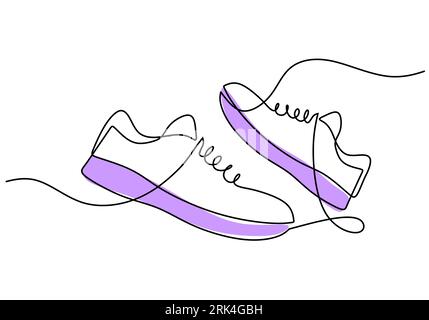Une seule ligne continue de jolies baskets isolées sur fond blanc. Illustration de Vecteur
