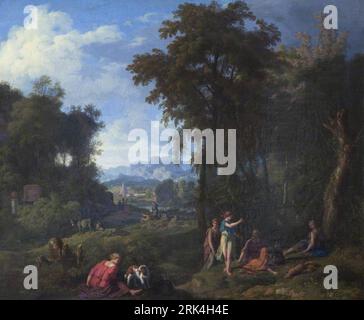 Classical Landscape with Diana and her Nymphs resting after the Chase between 1666 and 1726 by Johannes Glauber Stock Photo