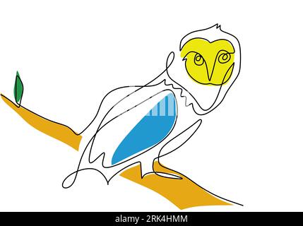 Dessin à la main une ligne de hibou isolé sur fond blanc. Illustration de Vecteur
