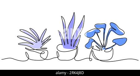 Une ligne de trois floraux bleus isolés sur fond blanc. Minimalisme de ligne continue de dessin à la main. Illustration de Vecteur