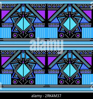 Dessin à la main tribal zigzag motif sans couture sur la couleur bleu violet. Illustration de Vecteur