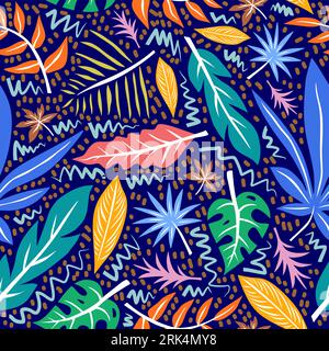 Dessin à la main motif sans couture abstrait de feuille dans un style coloré. Illustration de Vecteur
