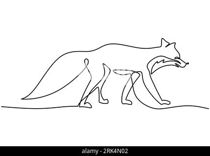 Hand drawing one single continuous line of fox isolated on white background. Stock Vector