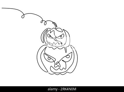 Main dessinant une ligne de deux têtes de citrouilles isolées sur fond blanc. Illustration de Vecteur
