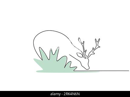 Dessin à la main d'une seule ligne continue de cerf isolé sur fond blanc. Illustration de Vecteur