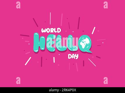 Fond de jour de bonjour de bonjour du monde avec grand mot bonjour sur la couleur violette. Illustration de Vecteur