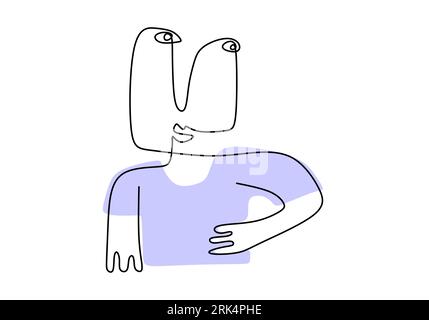 Une ligne de corps d'homme primordial isolé sur fond blanc. Dessin à la main d'une seule ligne continue. Illustration de Vecteur