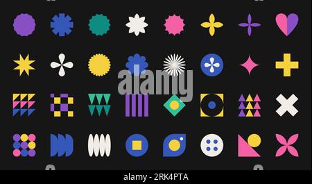 Ensemble de formes géométriques simples dans le style du minimalisme suisse, Bauhaus, Brutalisme. Éléments de conception abstraits. Éléments décoratifs de vecteur de couleur isolés o Illustration de Vecteur