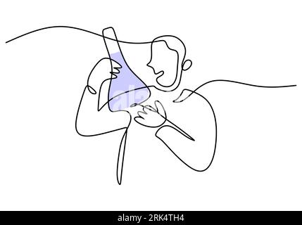 Main dessinant une seule ligne continue de scientifique faire l'expérience isolée sur fond blanc. Illustration de Vecteur