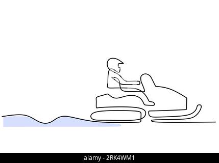 Main dessinant une seule ligne continue de traîneau de jeu d'homme isolé sur fond blanc. Illustration de Vecteur