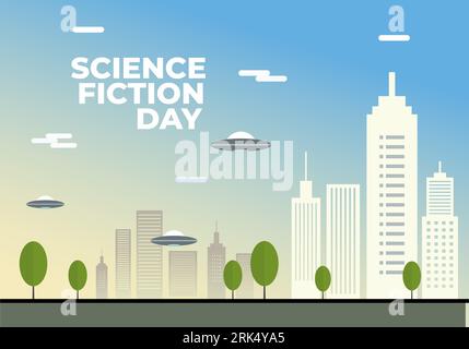 Affiche de bannière de fond du jour de la science-fiction célébrée le 2 janvier Illustration de Vecteur