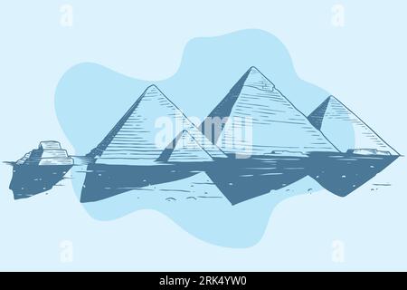 Hand drawn of ancient history building of pyramid of giza egypt Stock Vector