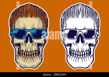 tête de crâne avec cheveux et lunettes illustration vectorielle Illustration de Vecteur