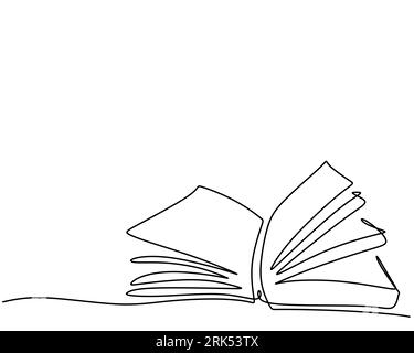 Dessin à la main simple une ligne de livre ouvert isolé sur fond blanc. Illustration de Vecteur