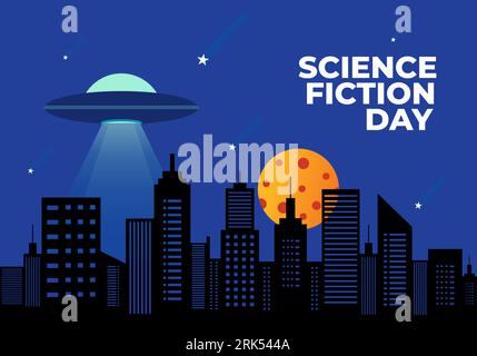 Affiche de bannière de fond du jour de la science-fiction célébrée le 2 janvier Illustration de Vecteur