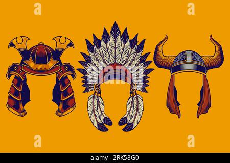 various headdress vector illustration set cartoon style Illustration de Vecteur