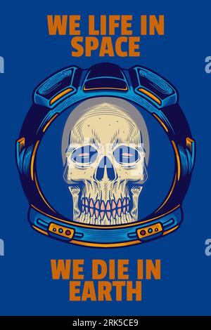 skull head wear astronaut helmet card poster vector illustration Illustration de Vecteur