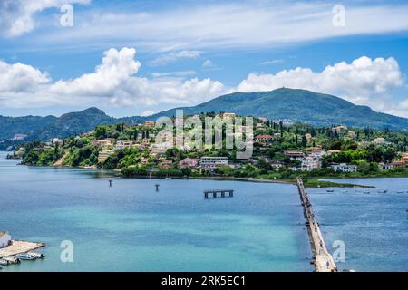 Scenic view of Perama from the viewpoint at Kanoni Peninsula, Island of Corfu, Ionian Islands, Greece Stock Photo