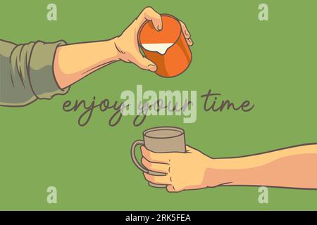deux mains tenant l'illustration vectorielle de concept de motivation de tasse Illustration de Vecteur