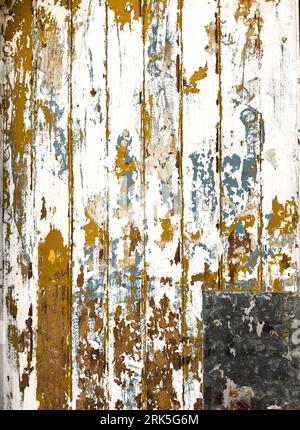 Distressed floor boards with chipped white paint. Can be used as graphic background Banque D'Images