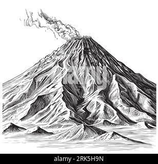 Volcan rétro dessin à la main Vector nature Illustration de Vecteur