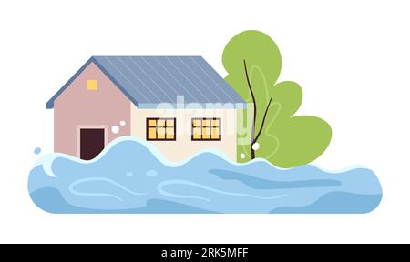 Flooded house semi flat colour vector object Stock Vector