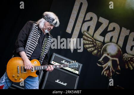 Trondheim, Norvège. 11th, août 2023. Le groupe de hard rock écossais Nazareth donne un concert au Sverresborg Folkemuseum de Trondheim. Ici le guitariste Jimmy Murrison est vu en direct sur scène. (Crédit photo : Gonzales photo - Tor Atle Kleven). Banque D'Images