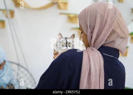 Gaza, Palestine. 24 août 2023. Premier café pour chats 'Meow Cat Cafe' dans la ville de Gaza, Palestine le 24 août 2023. Photo de Ramez Habboub/ABACAPRESS.COM crédit : Abaca Press/Alamy Live News Banque D'Images