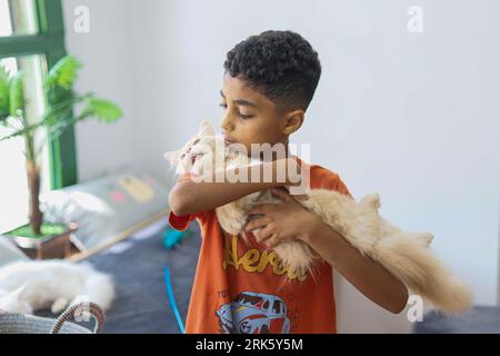 Gaza, Palestine. 24 août 2023. Premier café pour chats 'Meow Cat Cafe' dans la ville de Gaza, Palestine le 24 août 2023. Photo de Ramez Habboub/ABACAPRESS.COM crédit : Abaca Press/Alamy Live News Banque D'Images
