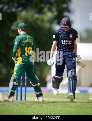 Radlett CC, 15 août 2023. Martin Andersson la Metro Bank One Day Cup - Middlesex vs Notts Outlaws. Banque D'Images
