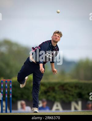 Radlett CC, 15 août 2023. Luke Hollman The Metro Bank One Day Cup - Middlesex vs Notts Outlaws. Banque D'Images