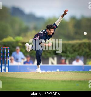 Radlett CC, 15 août 2023. Ishaan Kaushal la Metro Bank One Day Cup - Middlesex vs Notts Outlaws. Banque D'Images