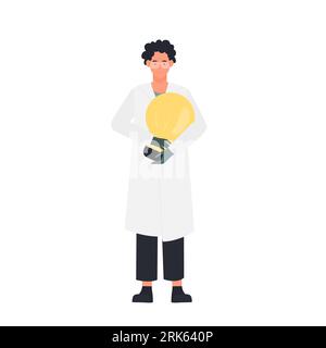 Scientifique avec l'idée d'ampoule. Chercheur innovant, ouvrier de laboratoire illustration vectorielle Illustration de Vecteur