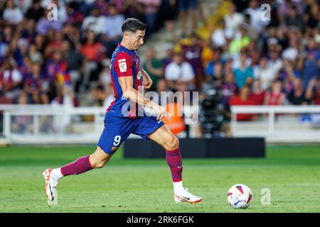 Barcelone, Espagne. 20 août 2023. Lewandowski en action lors du match de LaLiga EA Sports entre le FC Barcelone et Cadiz CF à l'Estadi Olimpic Llui Banque D'Images