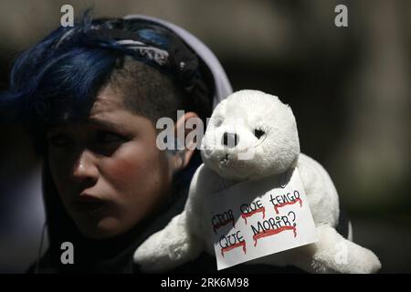 Bildnummer : 53851584 Datum : 11.03.2010 Copyright : imago/Xinhua (100312) -- MEXICO, 12 mars 2010 (Xinhua) -- un militant des droits des animaux tient un jouet phoque et une bannière devant l'ambassade du Canada à Mexico, capitale du Mexique, le 11 mars 2010. Les militants des droits des animaux se sont réunis ici jeudi pour protester contre la chasse annuelle au phoque autorisée par le gouvernement canadien, qui débutera à la fin du mois de mars. (Xinhua/Jorge Villegas) (wjd) (1)MEXICO-CANADA-PROTEST-SEAL PUBLICATIONxNOTxINxCHN Gesellschaft premiumd xint kbdig xkg 2010 quer o0 Tierschutz, Tierschützer, Robbe, Robbenjagd, P Banque D'Images