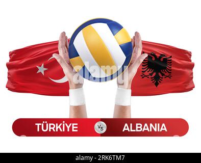 Turkiye vs Albanie concept de compétition de volley-ball des équipes nationales de volley-ball d'Albanie. Banque D'Images