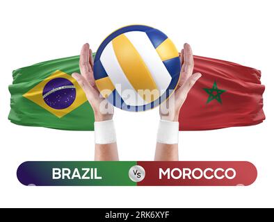 Concept de compétition de match de volley-ball des équipes nationales du Brésil vs Maroc. Banque D'Images
