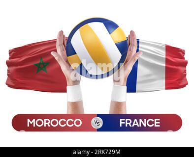 Concept de compétition de match de volley-ball des équipes nationales Maroc vs France. Banque D'Images