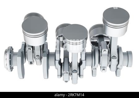 Pistons et dents du moteur V6, vue latérale. Rendu 3D isolé sur fond blanc Banque D'Images