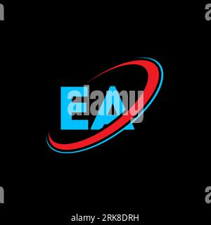 EA E A logo design de lettre. Lettre initiale EA cercle lié majuscule monogramme logo rouge et bleu. Logo EA, E Un design. ea, e a Illustration de Vecteur