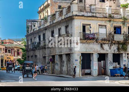 Cuba Havana. Touristes dans les rues de la vieille Havane. Restaurants, cafés.. Sur ces places, le commerce, les musiciens de rue et les touristes fleurissent. Banque D'Images