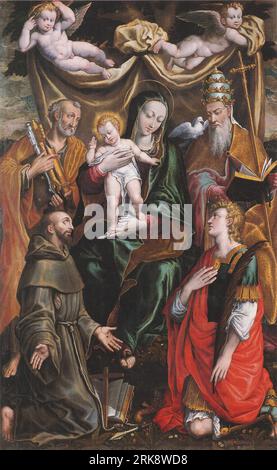 Madonna col Bambino e i santi Pietro, Francesco, Gregorio e Floriano 1591 par Ercole Ramazzani Banque D'Images